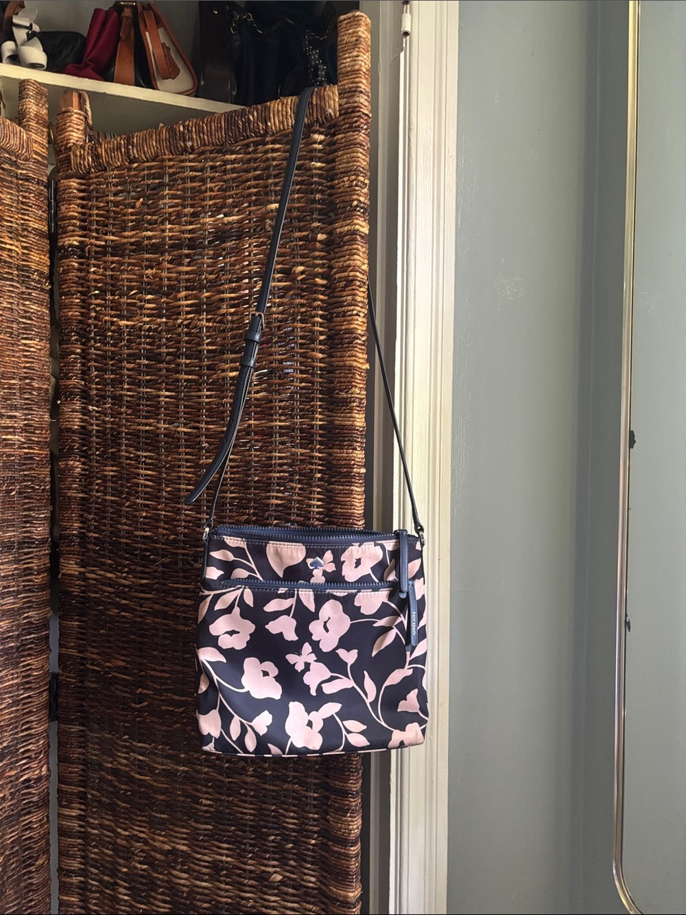 Kate Spade Black Crossbody with Pink Floral Print